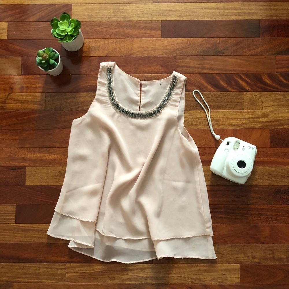 Blush pink embellished tank